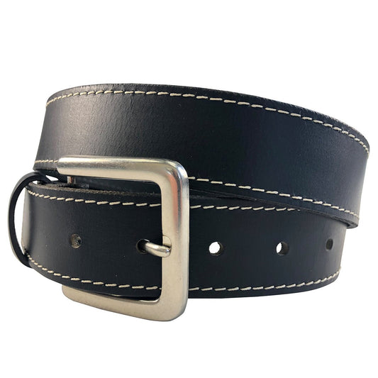 1.5"(38mm) Black Solid Buffalo Leather Stitched Belt Handmade in Canada by Zelikovitz Size 26 - 60 - Angler's Pro Tackle & Outdoors