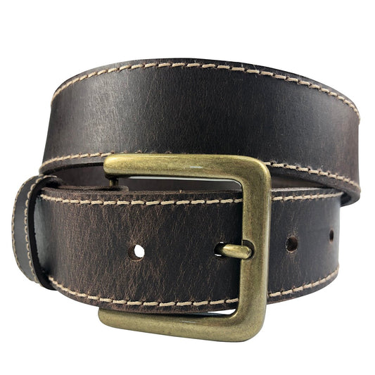 1.5"(38mm) Brown Solid Buffalo Leather Stitched Belt Handmade in Canada by Zelikovitz Size 26 - 60 - Angler's Pro Tackle & Outdoors