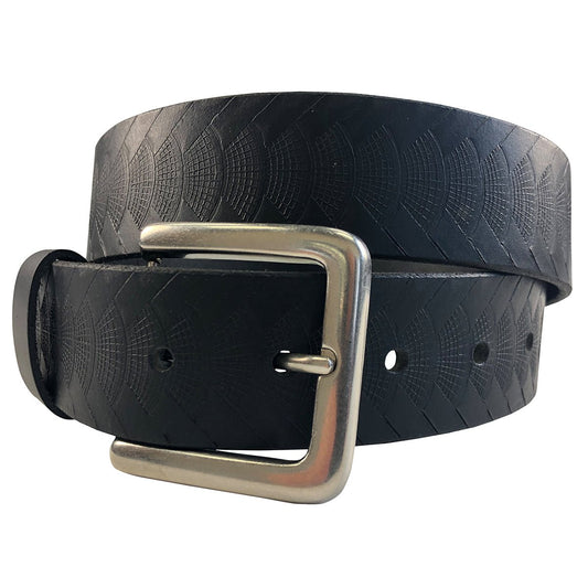 1.5"(38mm) Embossed Reptile Weave Black Buffalo Leather Belt Handmade in Canada by Zelikovitz Size 26 - 46 - Angler's Pro Tackle & Outdoors