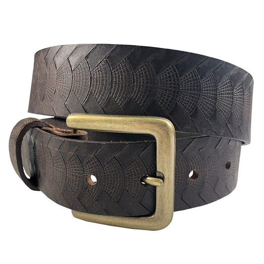 1.5"(38mm) Embossed Reptile Weave Brown Buffalo Leather Belt Handmade in Canada by Zelikovitz Size 26 - 46 - Angler's Pro Tackle & Outdoors