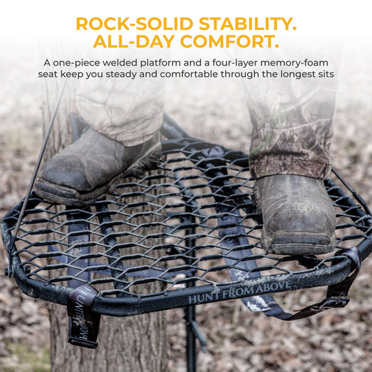 Hawk COMBAT Durable Steel Hang-On Hunting Tree Stand & Full-Body Safety Harness