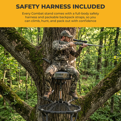 Hawk COMBAT Durable Steel Hang-On Hunting Tree Stand & Full-Body Safety Harness