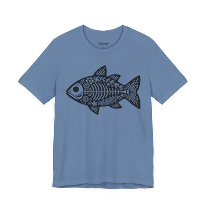 Texas Rigged Tees Mexican Flora Fish Skeleton — Unisex Cotton Tee