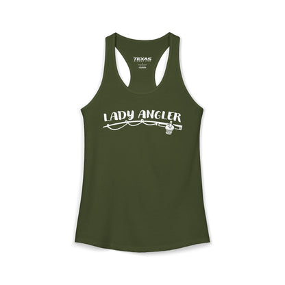Texas Rigged Tees Lady Angler — Women’s Racerback Tank