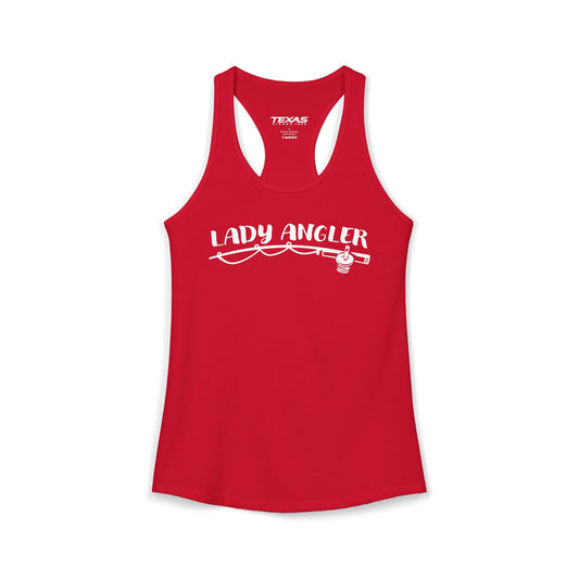 Texas Rigged Tees Lady Angler — Women’s Racerback Tank