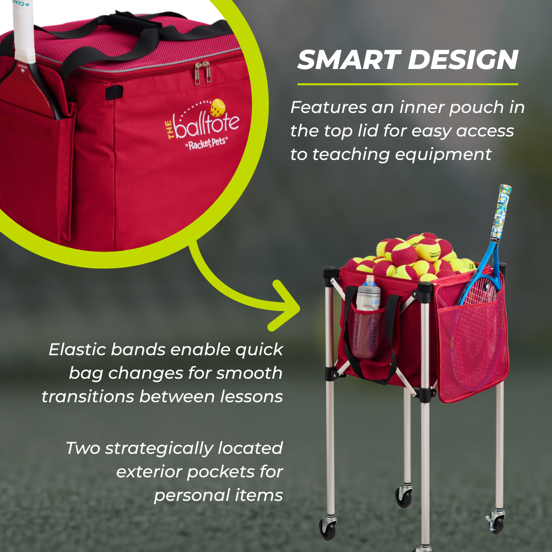 Racket Pets Ball Tote - Red Replacement Bag for Tennis and Pickleball Pro Teaching Cart