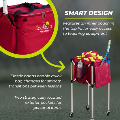 Racket Pets Ball Tote - Red Replacement Bag for Tennis and Pickleball Pro Teaching Cart