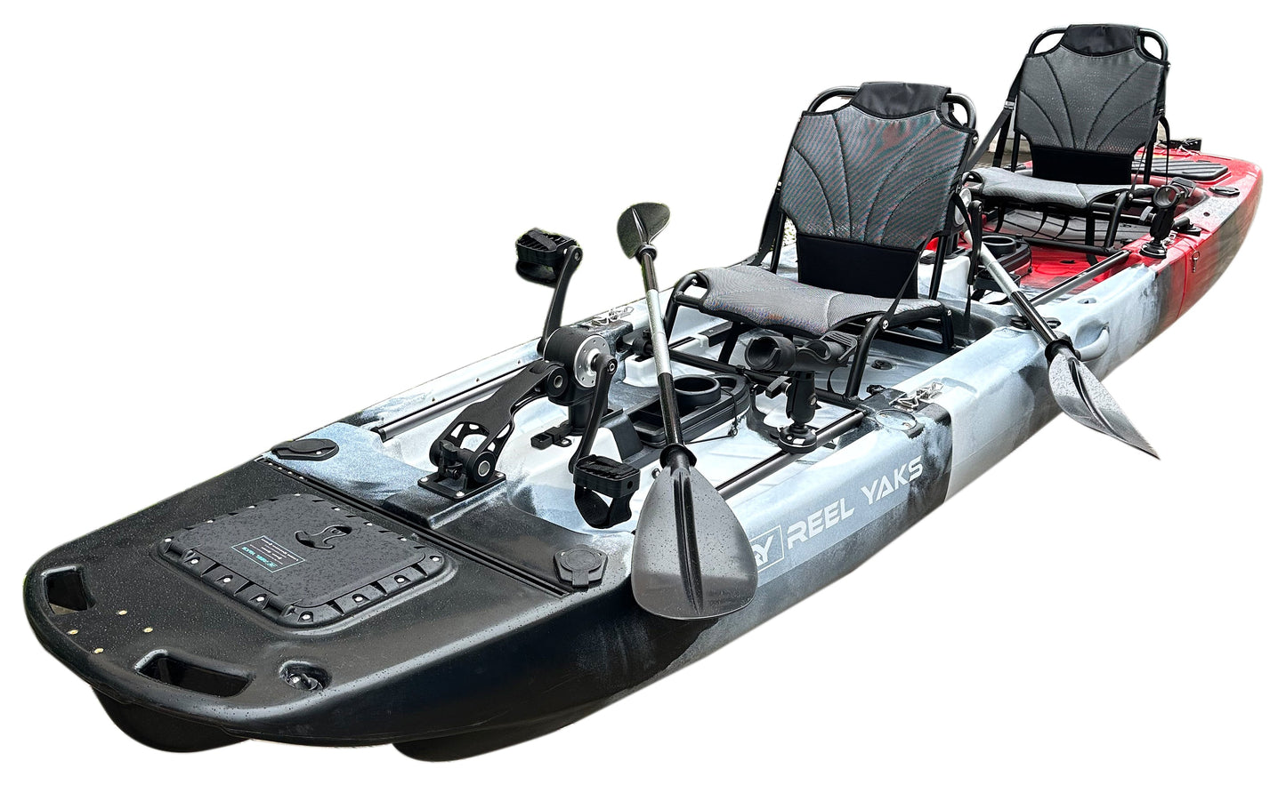 ReelYaks 14ft Raider Tandem & Solo Modular Propeller Drive Pedal Fishing Kayak | 530lbs Capacity | 3 Piece