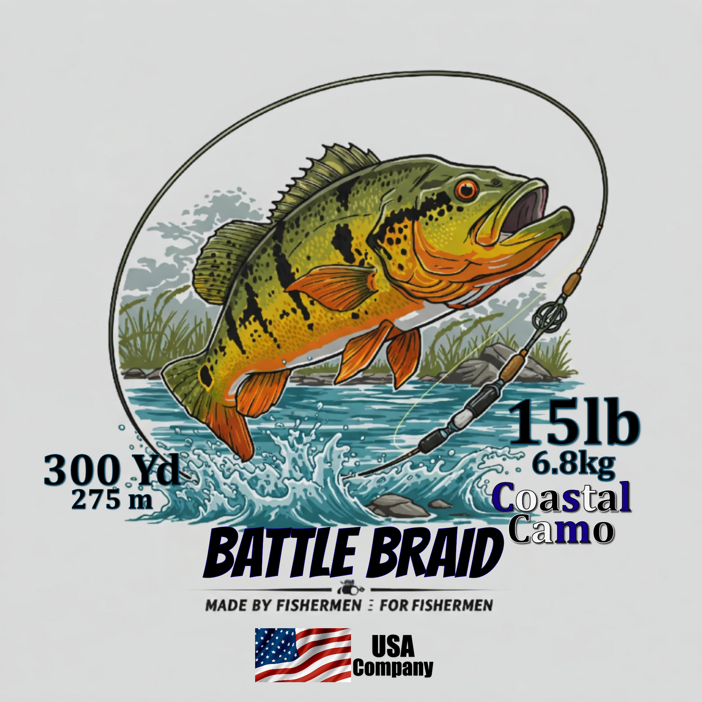 BATTLE BRAID COASTAL CAMO 300YRD SPOOL 8x PE