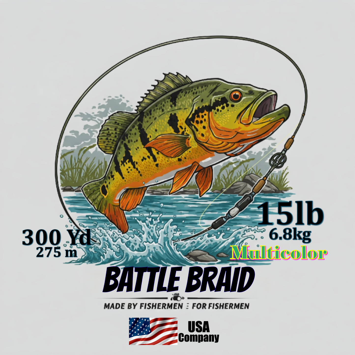 BATTLE BRAID MULTICOLOR 200/300 YARD SPOOL 8x PE