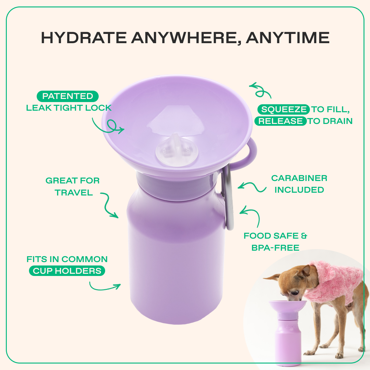 Springland Pets 15oz Original Dog Travel Water Bottle