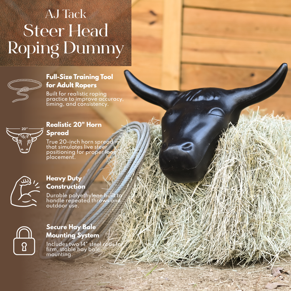 AJ Tack Adult 20" Horn Spread Steer Head Roping Dummy