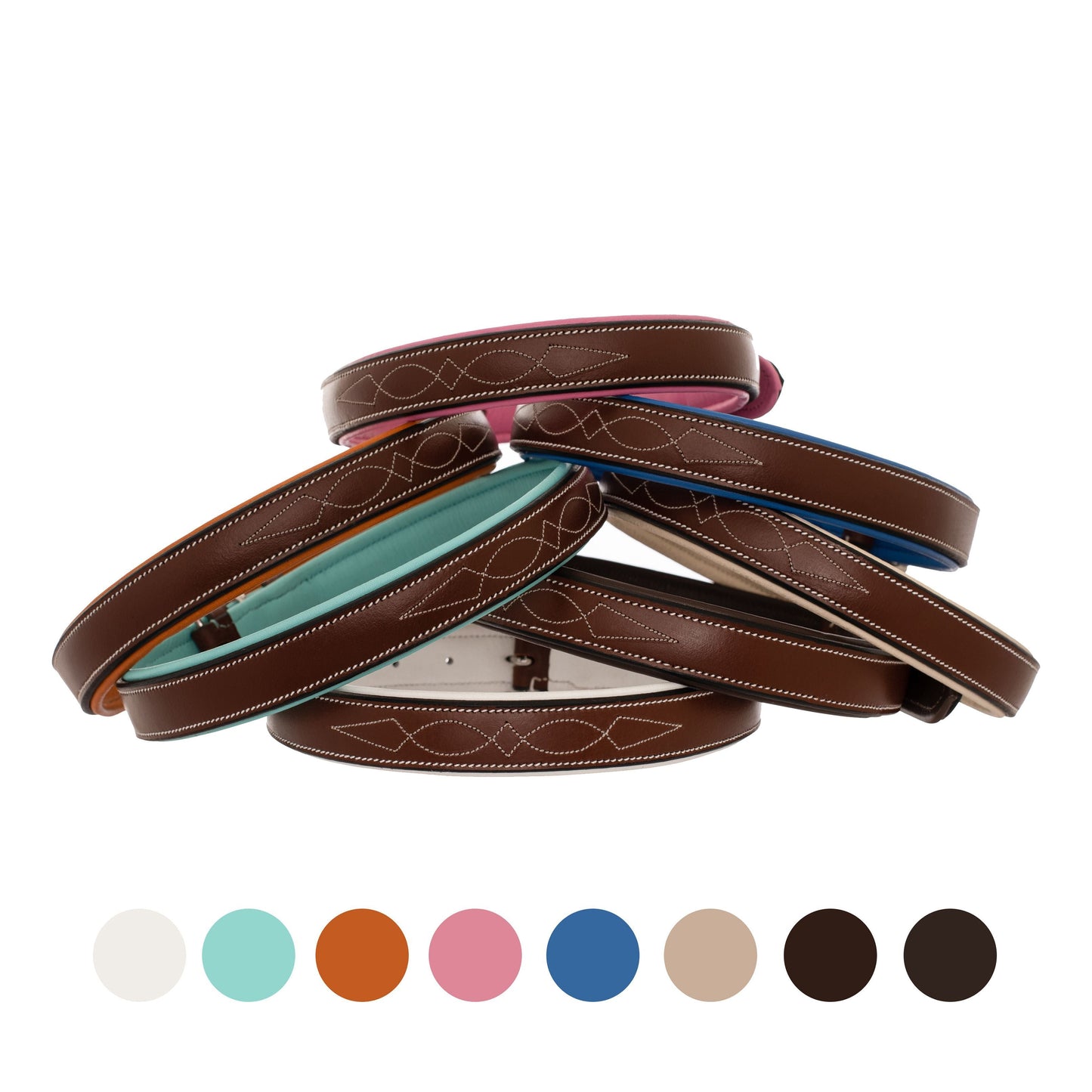Bridles & Reins ExionPro Fancy Stitched Padded Leather Dog Collar - Oak Brown Padding