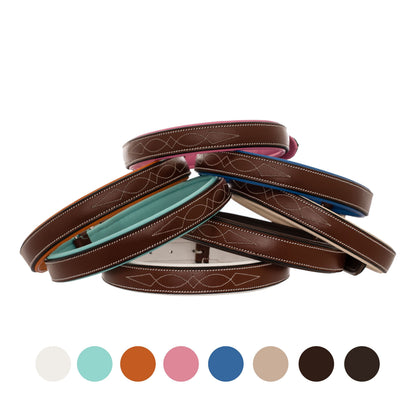 Bridles & Reins ExionPro Fancy Stitched Padded Leather Dog Collar - Conker Padding