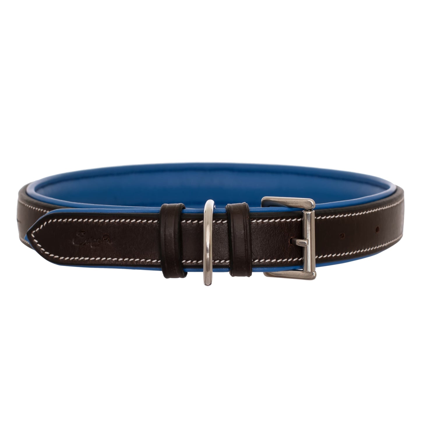Bridles & Reins ExionPro Fancy Stitched Padded Leather Dog Collar - Blue Padding