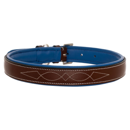 Bridles & Reins ExionPro Fancy Stitched Padded Leather Dog Collar - Blue Padding