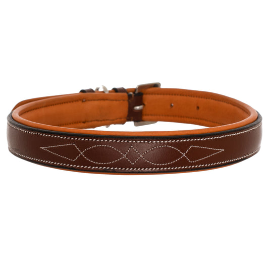Bridles & Reins ExionPro Fancy Stitched Padded Leather Dog Collar - Conker Padding