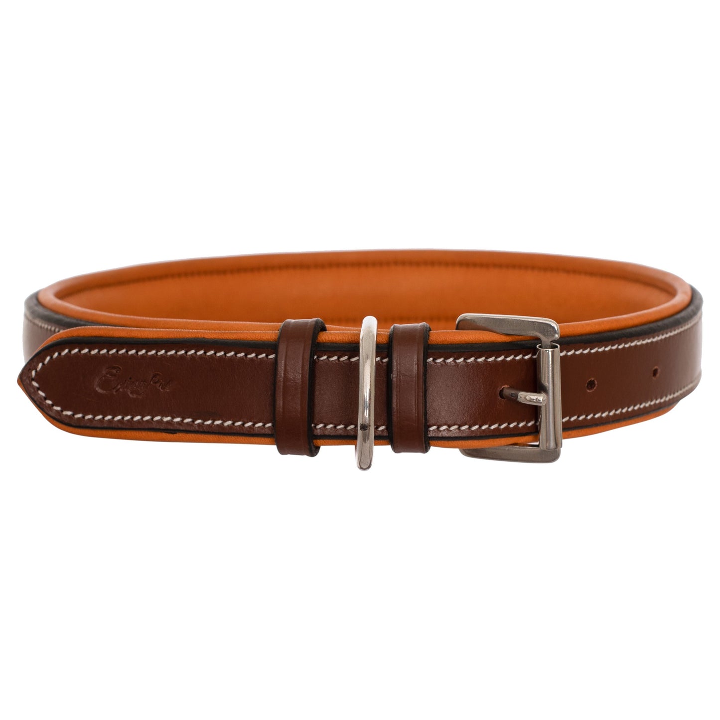 Bridles & Reins ExionPro Fancy Stitched Padded Leather Dog Collar - Conker Padding