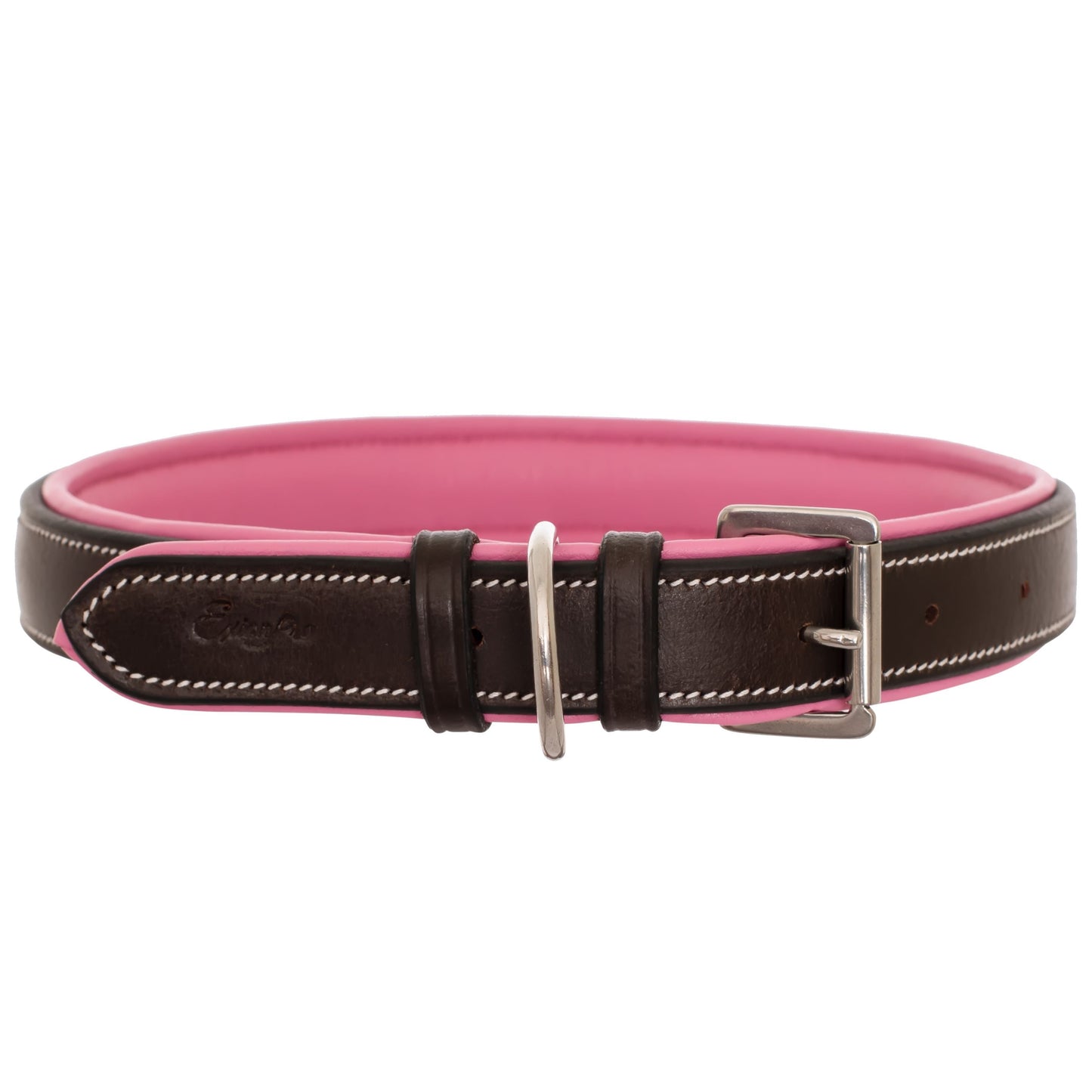 Bridles & Reins ExionPro Fancy Stitched Padded Leather Dog Collar - Pink Padding