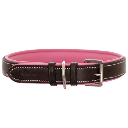 Bridles & Reins ExionPro Fancy Stitched Padded Leather Dog Collar - Pink Padding