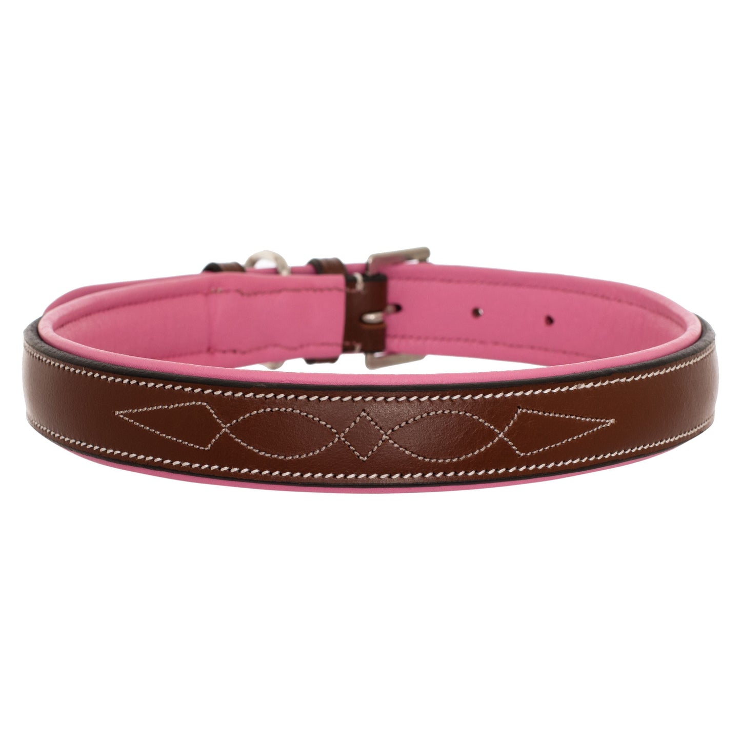 Bridles & Reins ExionPro Fancy Stitched Padded Leather Dog Collar - Pink Padding