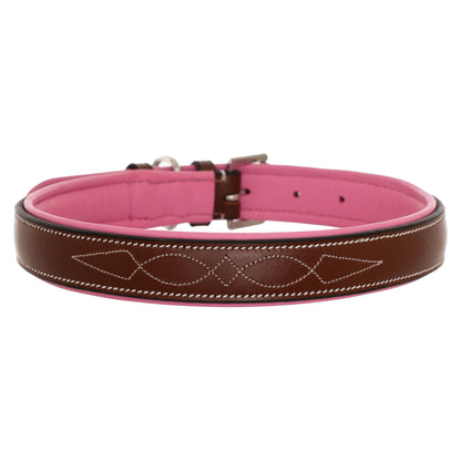 Bridles & Reins ExionPro Fancy Stitched Padded Leather Dog Collar - Pink Padding