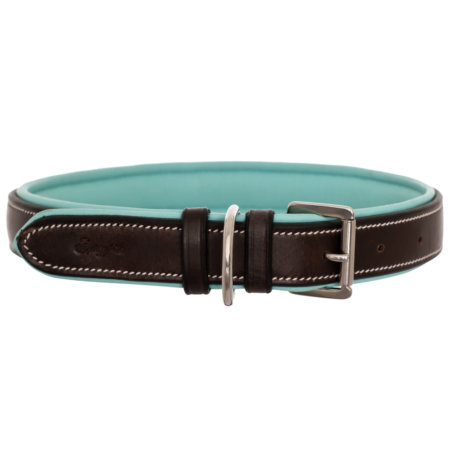 Bridles & Reins ExionPro Fancy Stitched Padded Leather Dog Collar - Sky Blue Padding
