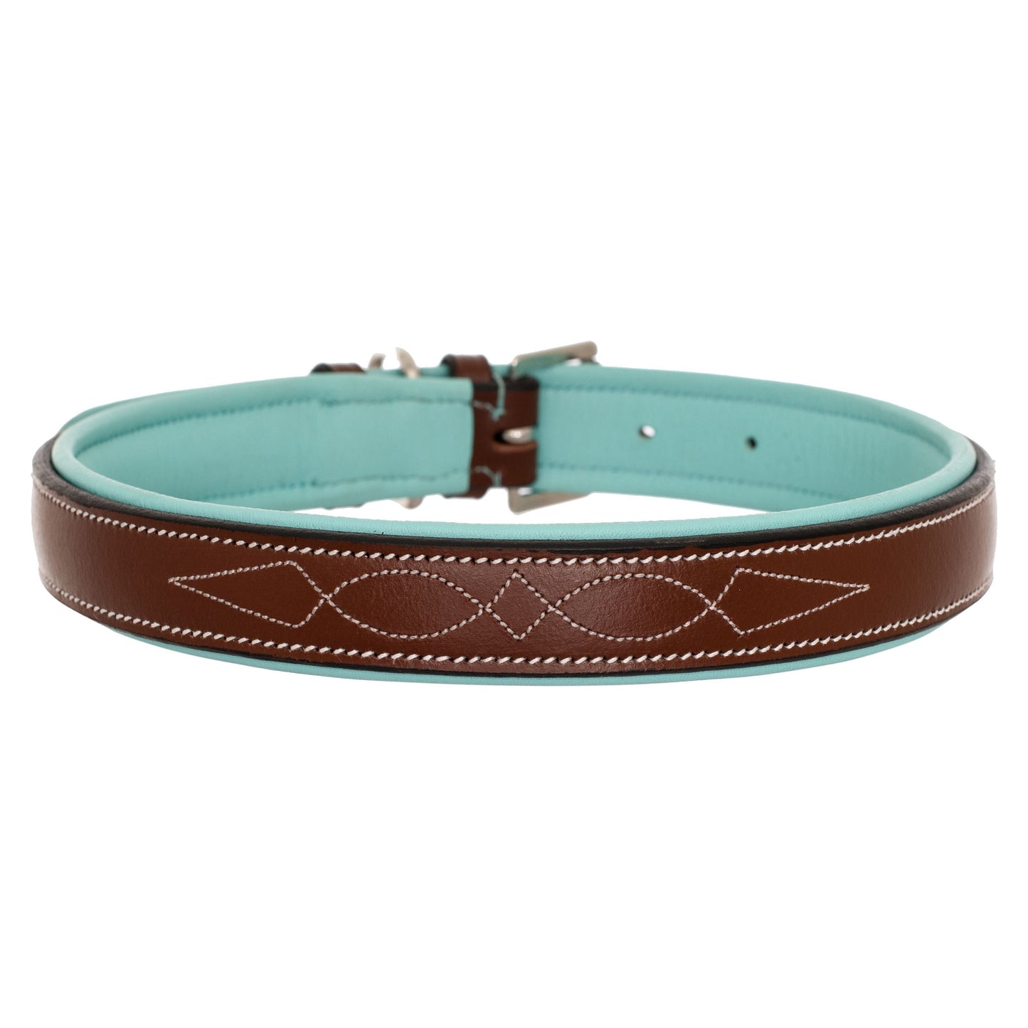 Bridles & Reins ExionPro Fancy Stitched Padded Leather Dog Collar - Sky Blue Padding