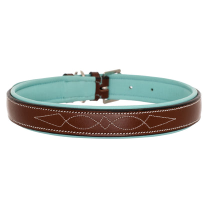 Bridles & Reins ExionPro Fancy Stitched Padded Leather Dog Collar - Sky Blue Padding