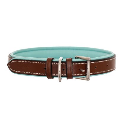 Bridles & Reins ExionPro Fancy Stitched Padded Leather Dog Collar - Sky Blue Padding