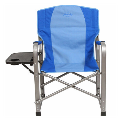 Kamp-Rite Director Portable Lounge Arm Chair with Side Table, Blue (2 Pack)