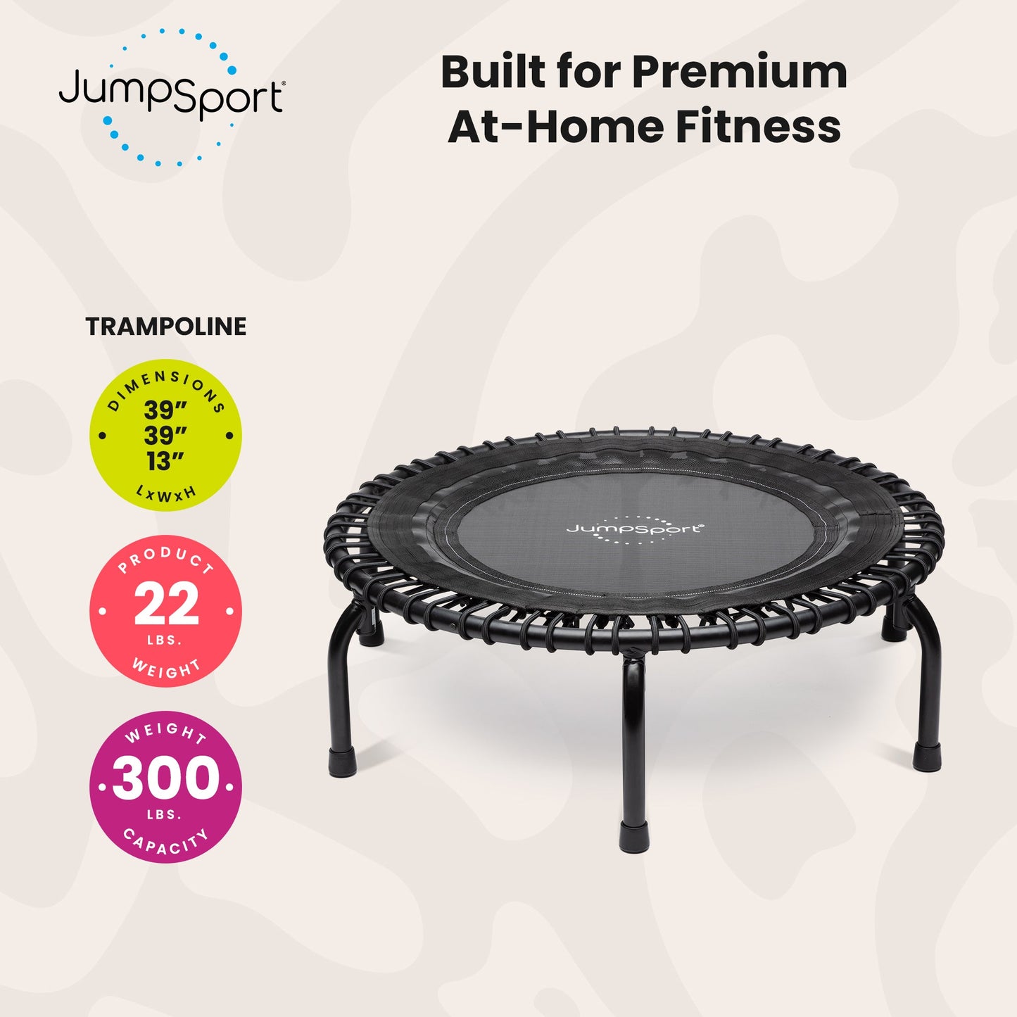 JumpSport 350 Indoor Lightweight 39" Fitness Trampoline, Black w/White Frame