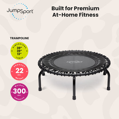 JumpSport 350 Indoor Lightweight 39" Fitness Trampoline, Black w/White Frame