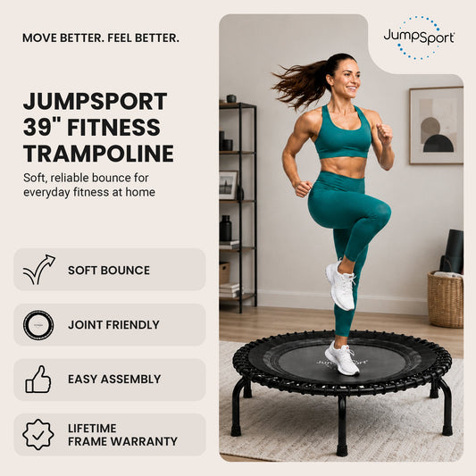 JumpSport 350 Indoor Lightweight 39" Fitness Trampoline, Black w/White Frame