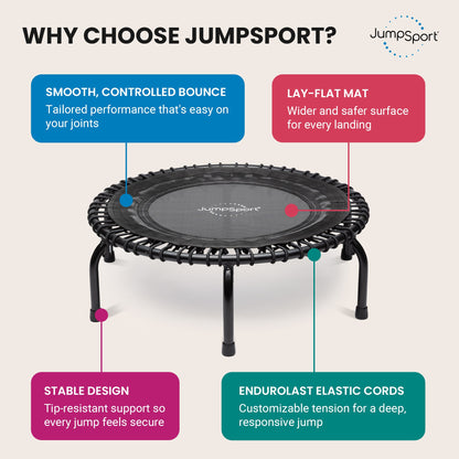 JumpSport 350 Indoor Lightweight 39" Fitness Trampoline, Black w/White Frame