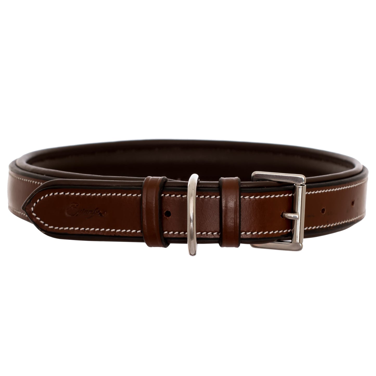 Bridles & Reins ExionPro Fancy Stitched Padded Leather Dog Collar - Oak Brown Padding