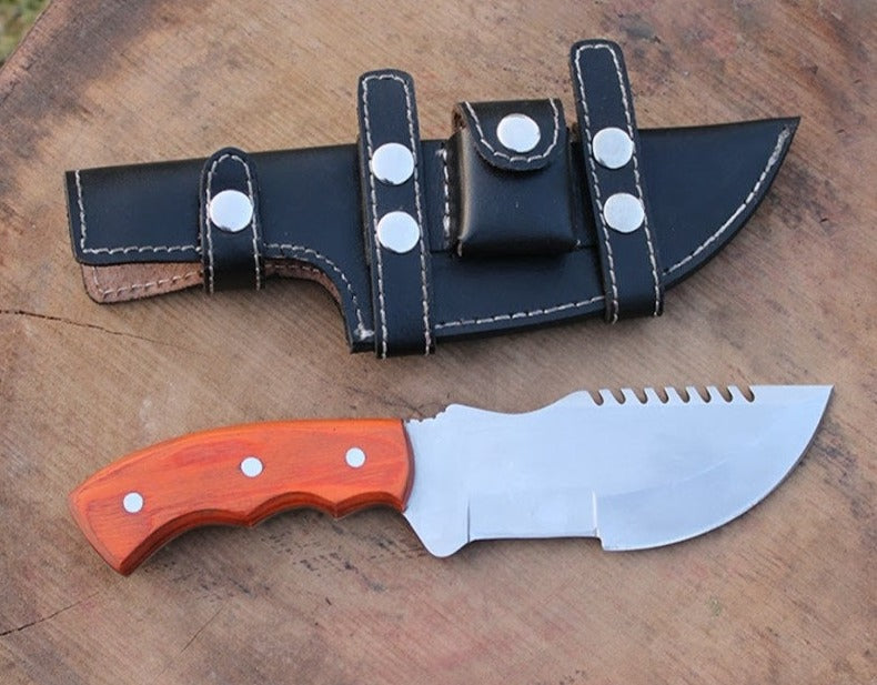 KBS Knives O1 Tool Steel Handmade Tom Brown Best Tracker Knife For Sale with Orange Wood Handle - Overall Length 10 Inches