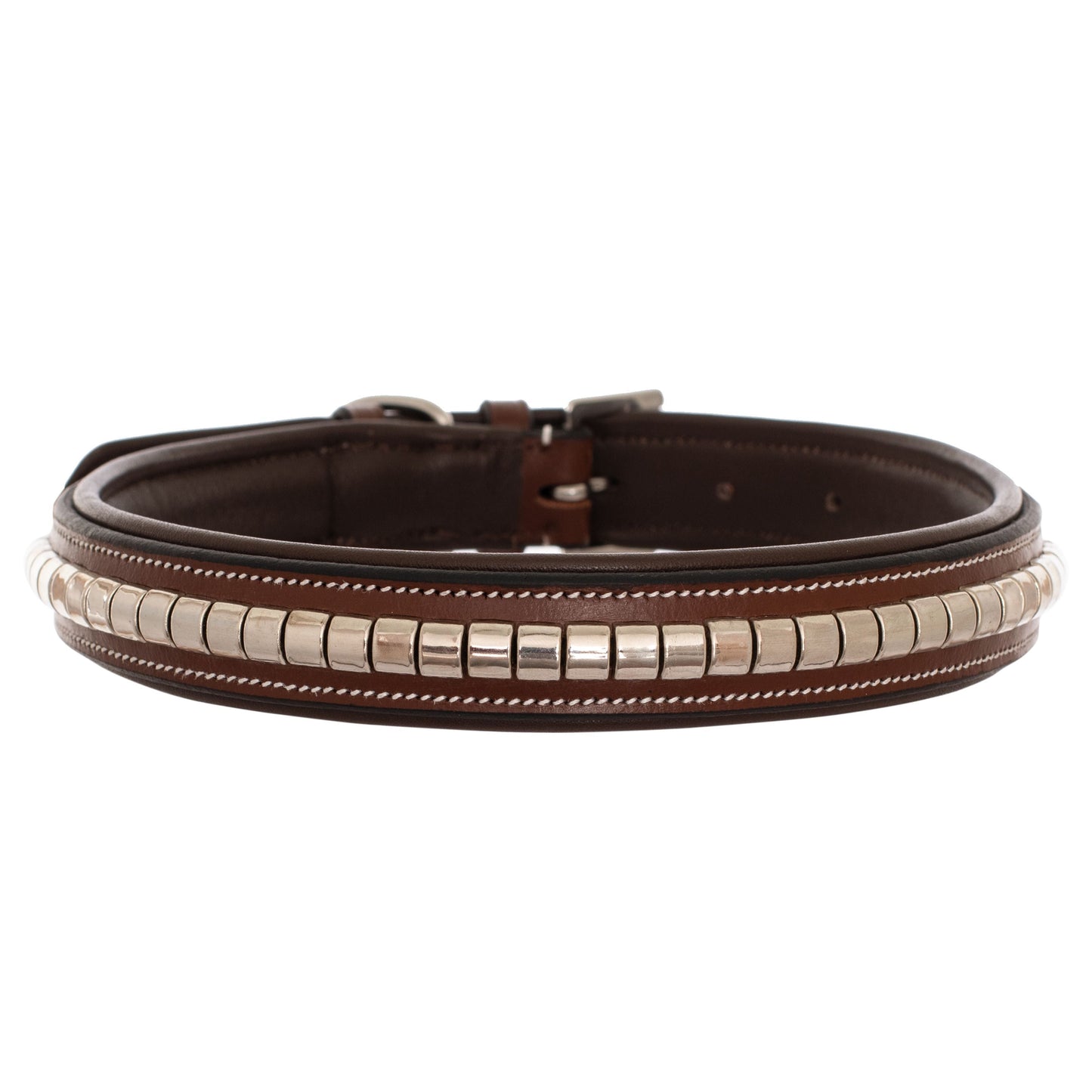 Bridles & Reins ExionPro Silver Clincher Padded Leather Dog Collar - Brown Padding