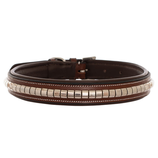 Bridles & Reins ExionPro Silver Clincher Padded Leather Dog Collar - Brown Padding
