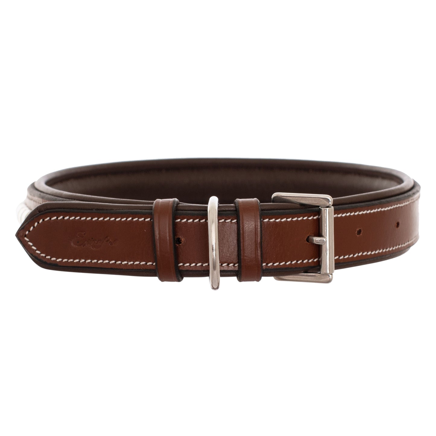 Bridles & Reins ExionPro Silver Clincher Padded Leather Dog Collar - Brown Padding