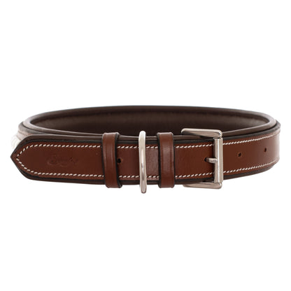 Bridles & Reins ExionPro Silver Clincher Padded Leather Dog Collar - Brown Padding