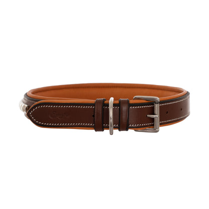 Bridles & Reins ExionPro Silver Clincher Padded Leather Dog Collar - Conker Padding
