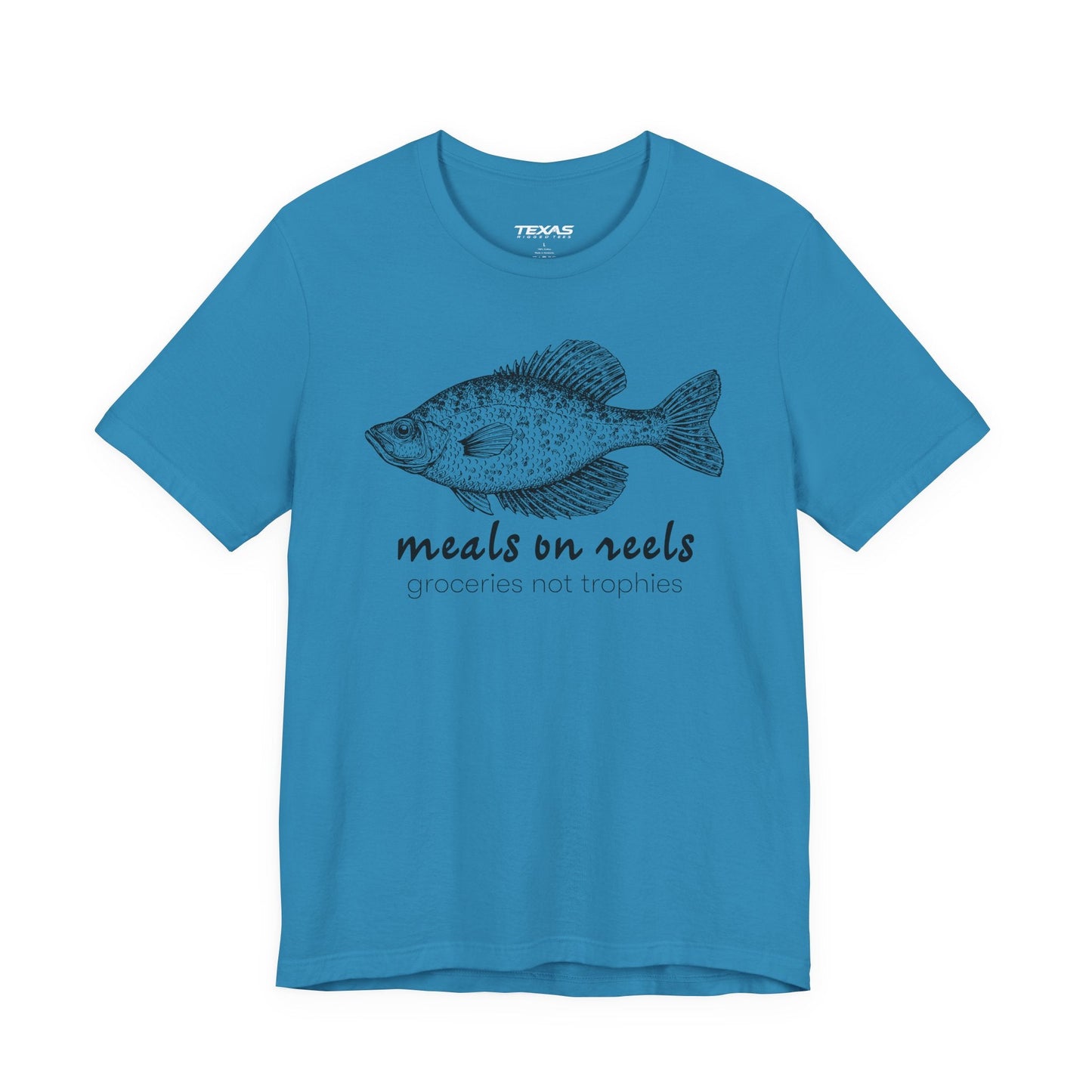 Texas Rigged Tees Meals on Reels: Groceries Not Trophies — Unisex Cotton Tee