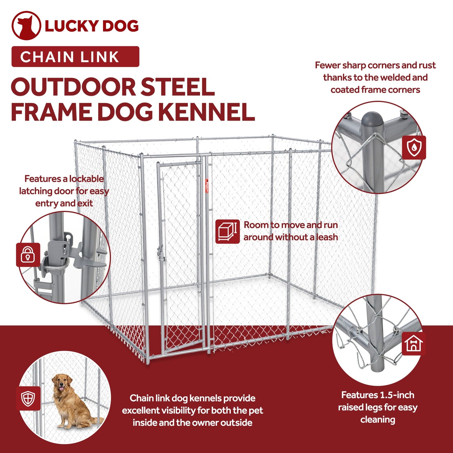 Lucky Dog 10' x 10' Heavy Duty Outdoor Chain Link Dog Kennel w/ Door (3 Pack)