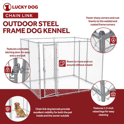 Lucky Dog 10' x 10' Heavy Duty Outdoor Chain Link Dog Kennel w/ Door (3 Pack)
