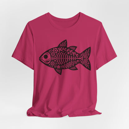 Texas Rigged Tees Mexican Flora Fish Skeleton — Unisex Cotton Tee