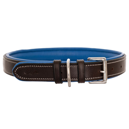 Bridles & Reins ExionPro Silver Snaffle Padded Leather Dog Collar - Blue Padding