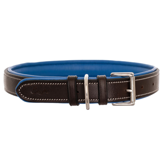 Bridles & Reins ExionPro Silver Snaffle Padded Leather Dog Collar - Blue Padding