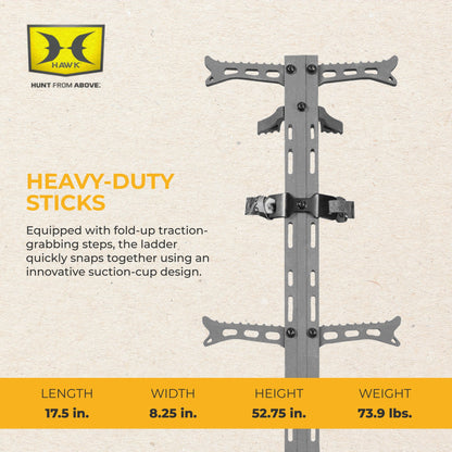Hawk Helium Hunting Treestand Portable Climbing Sticks w/ Fold Up Steps, 3 Pack