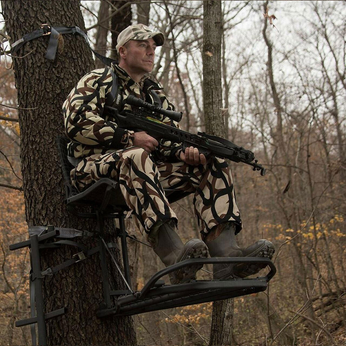 Hawk Kickback LVL Hang-On Tree Stand with Leg Extension Footrest, Black (2 Pack)
